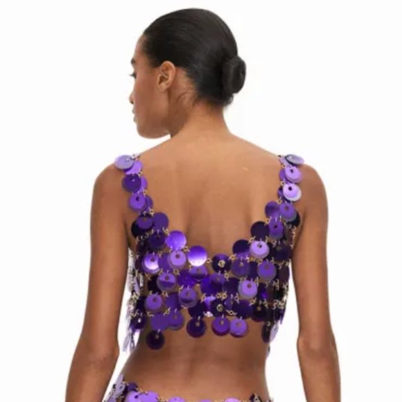 Paco Rabanne x H&M Sequin-disc Crop Top Purple XS - Picture 2 of 3
